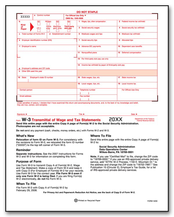 W-3 Tax Forms